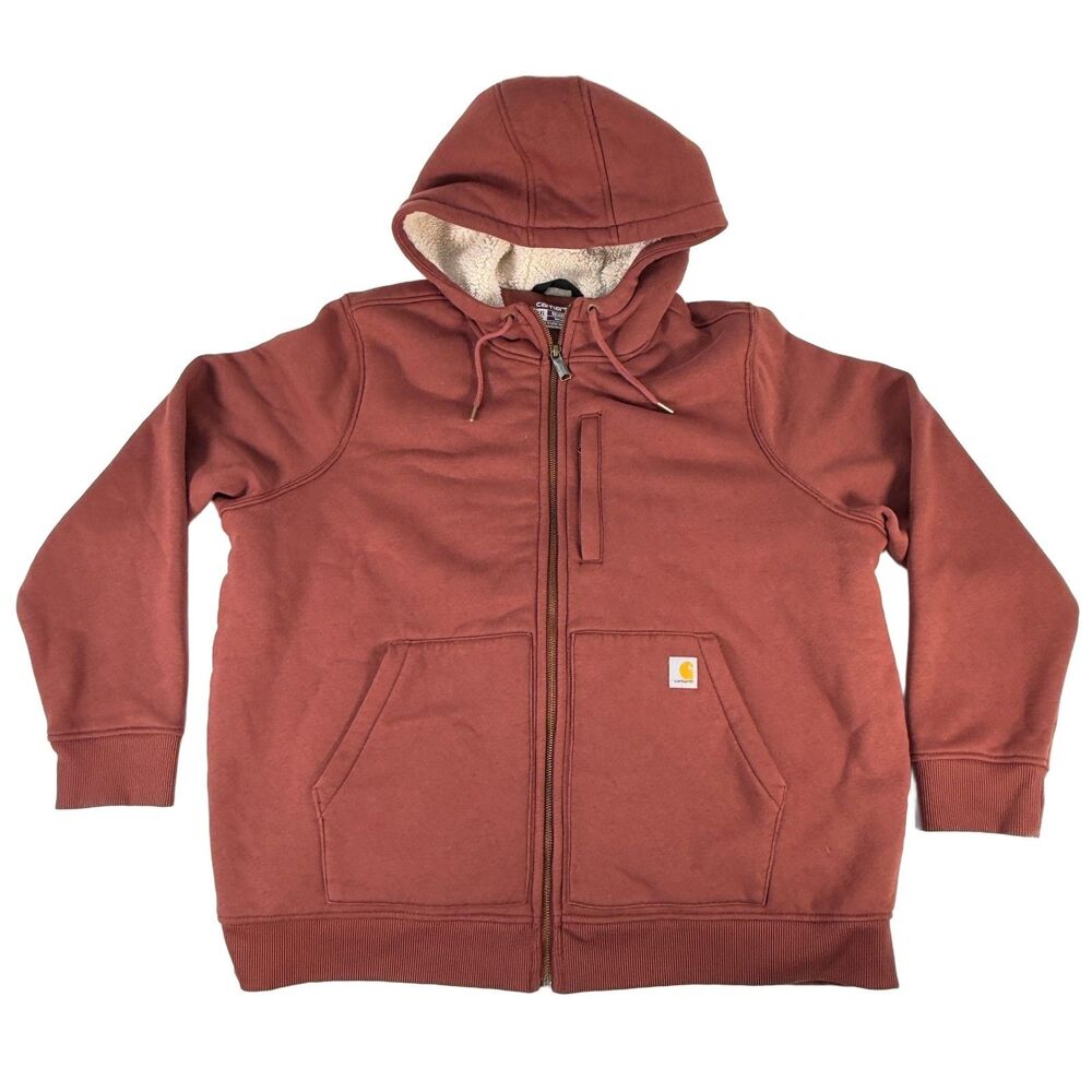 Carhartt TS6026-W Sherpa Lined Full Zip Hooded Sweatshirt Jacket Rust Red XXL